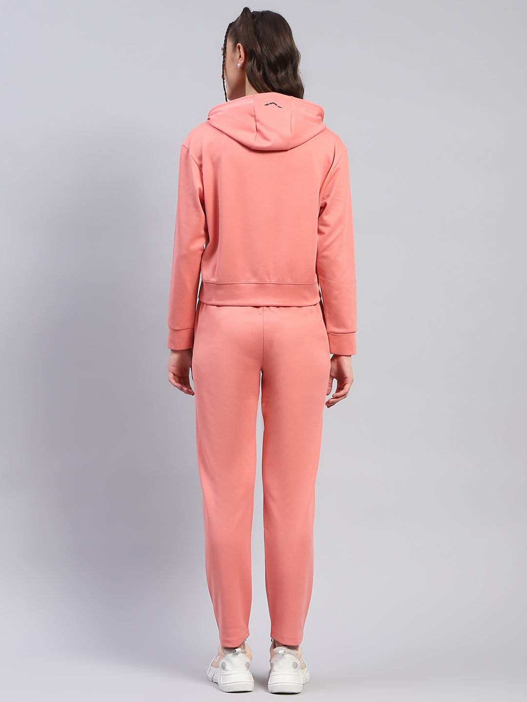Rock.it Women Peach Solid Hooded Full Sleeve Tracksuit