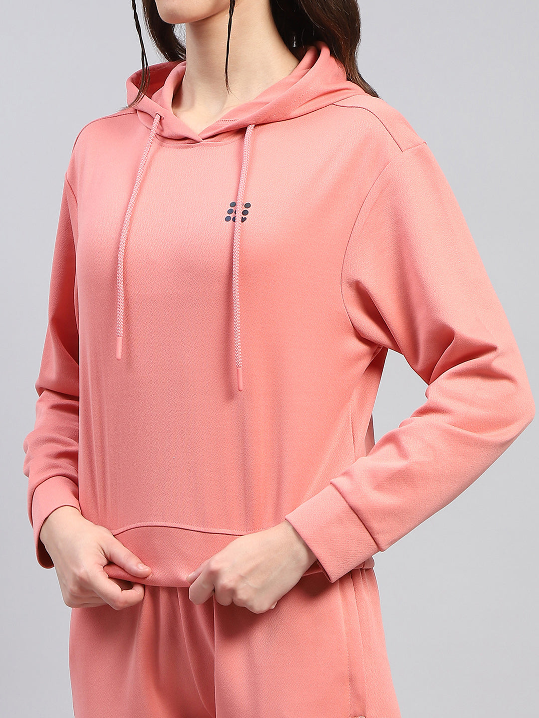 Rock.it Women Peach Solid Hooded Full Sleeve Tracksuit