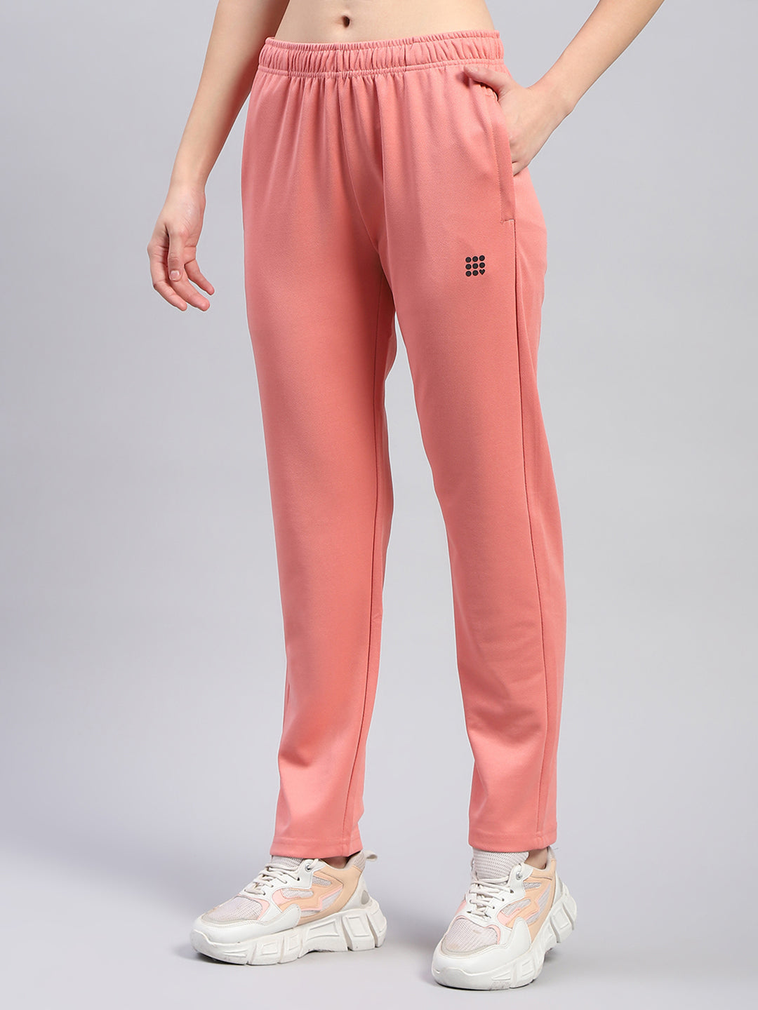 Rock.it Women Peach Solid Hooded Full Sleeve Tracksuit