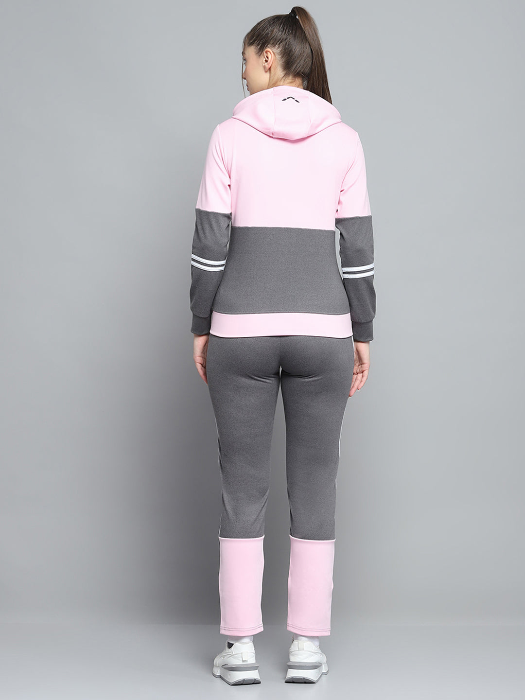 Rock.it Women Pink Solid Hooded Full Sleeve Tracksuit