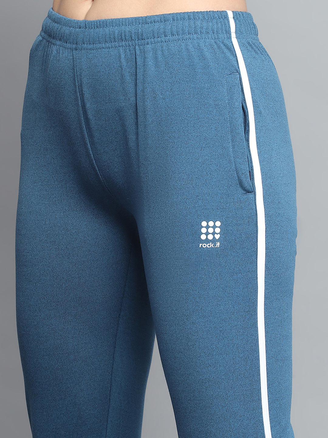 Rock.it Women Blue Solid Hooded Full Sleeve Tracksuit