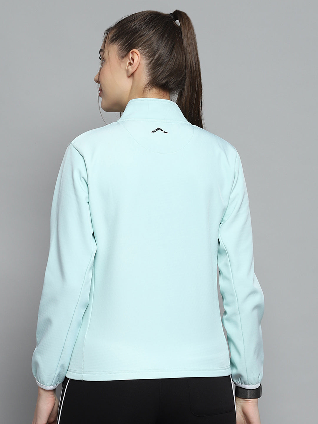 Rock.it Women Green Solid Mock Neck Full Sleeve Sweatshirt