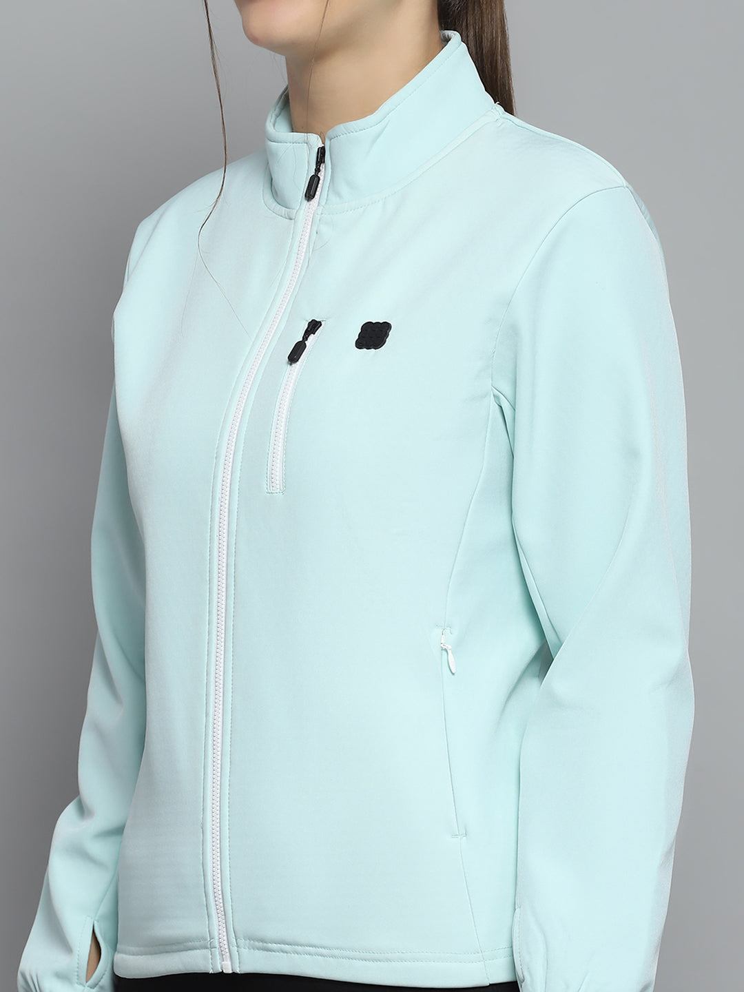 Rock.it Women Green Solid Mock Neck Full Sleeve Sweatshirt