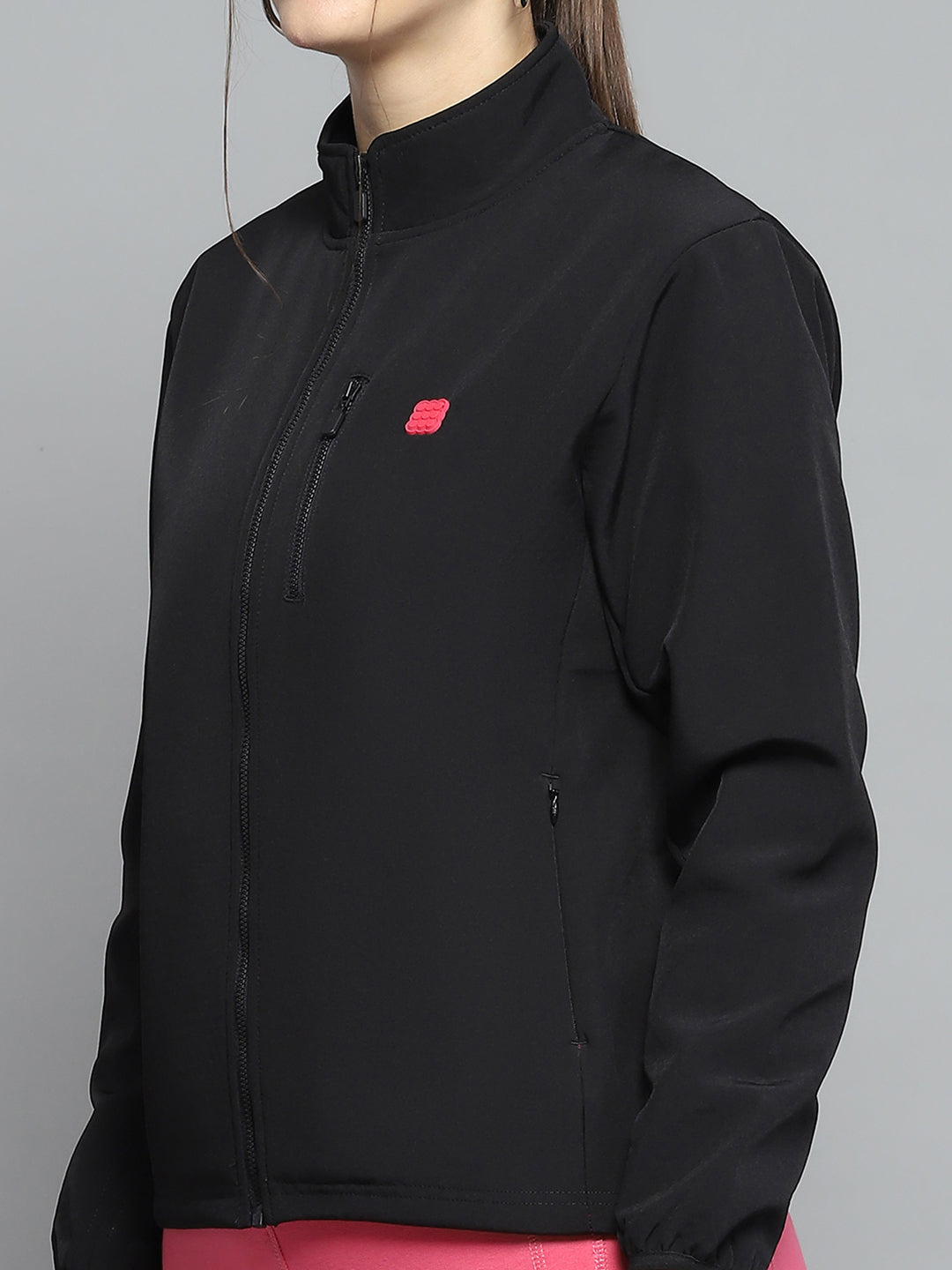 Rock.it Women Black Solid Mock Neck Full Sleeve Sweatshirt