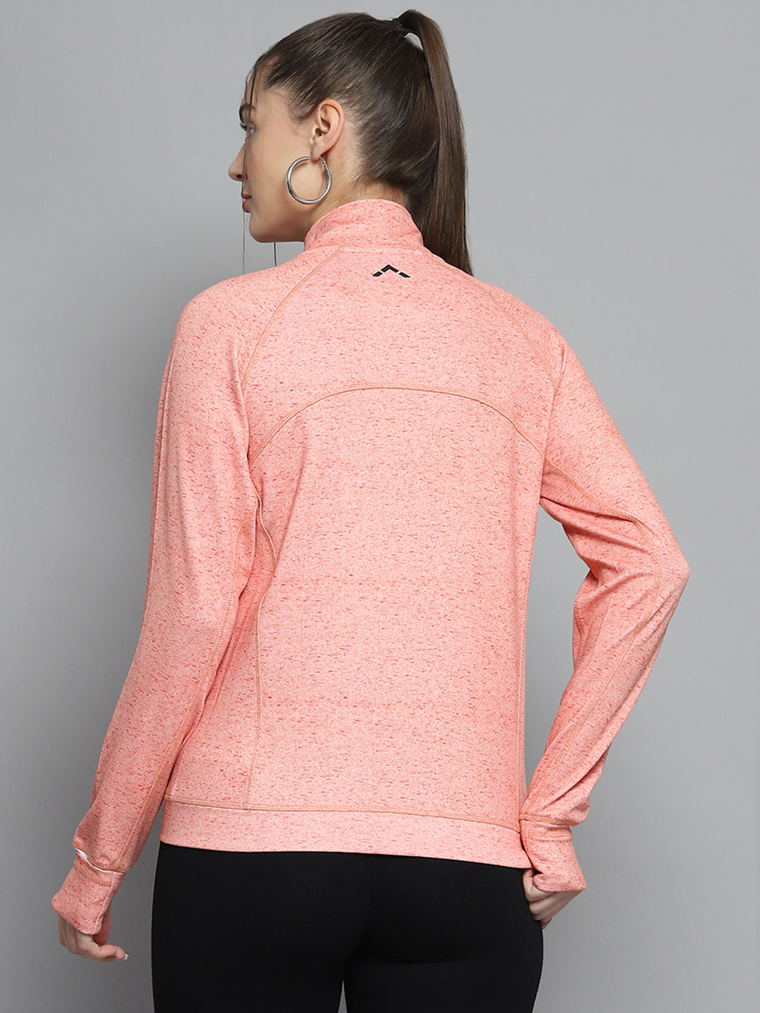 Rock.it Women Orange Printed Mock Neck Full Sleeve Sweatshirt