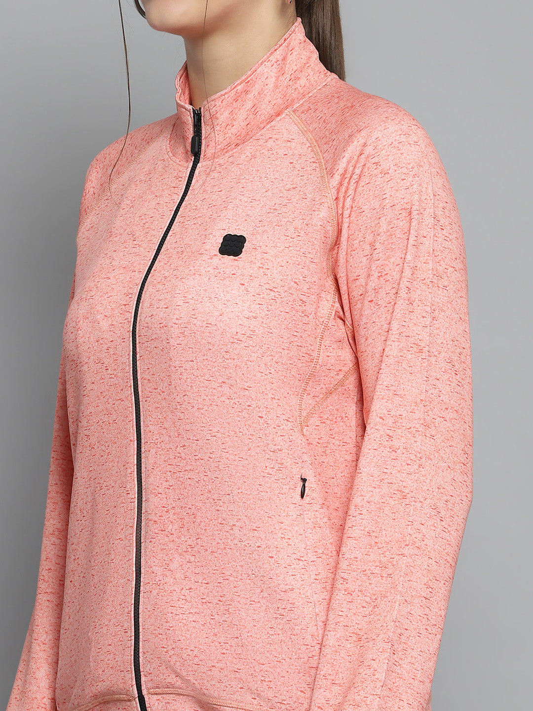 Rock.it Women Orange Printed Mock Neck Full Sleeve Sweatshirt