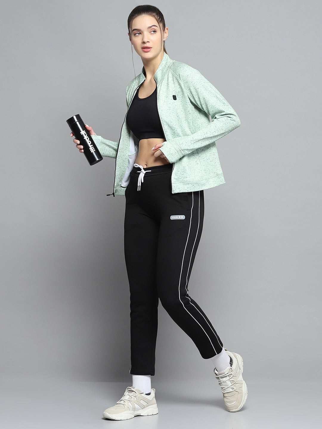 Rock.it Women Green Printed Mock Neck Full Sleeve Sweatshirt