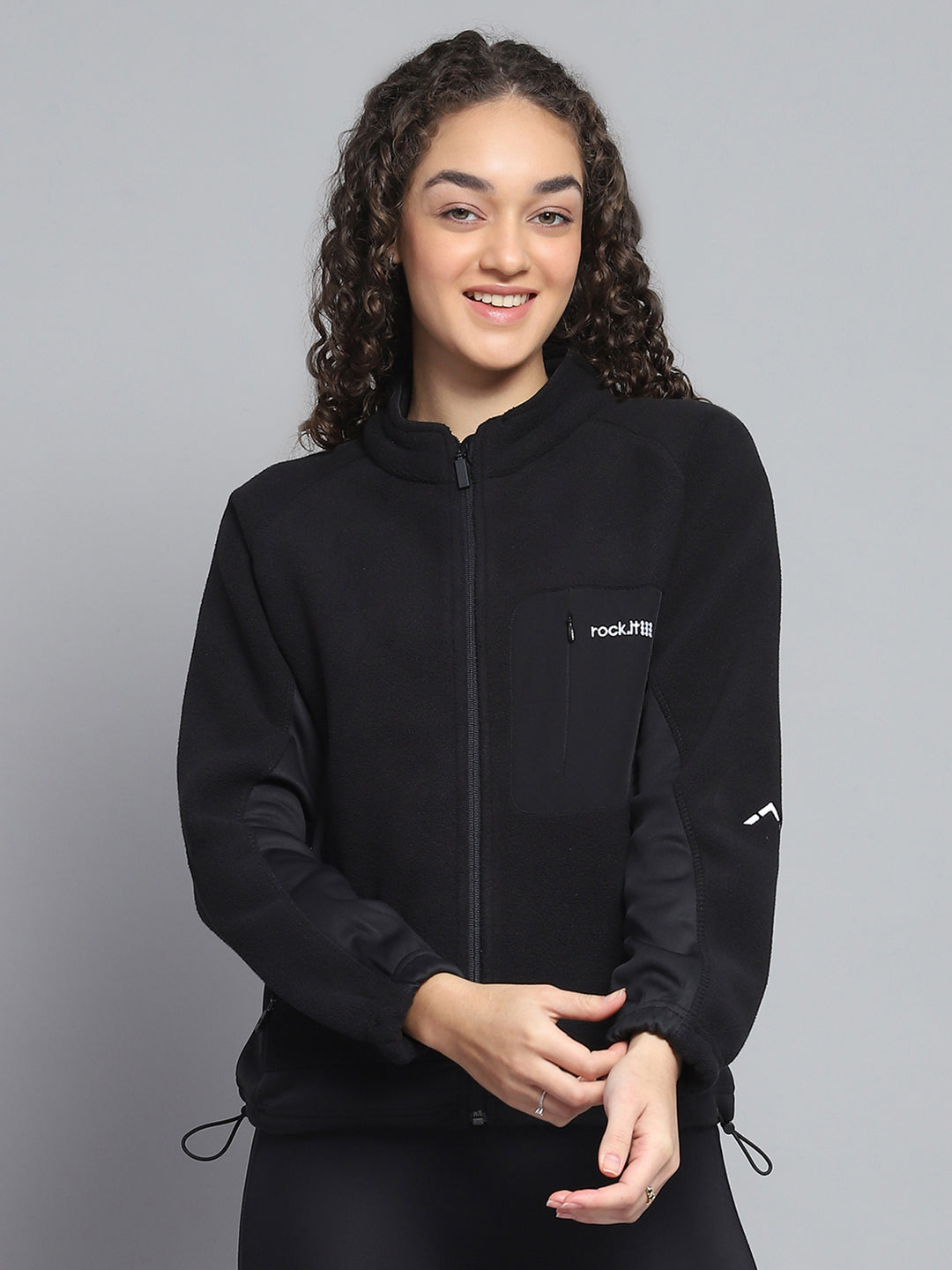 Rock.it Women Black Solid Mock Neck Full Sleeve Sweatshirt