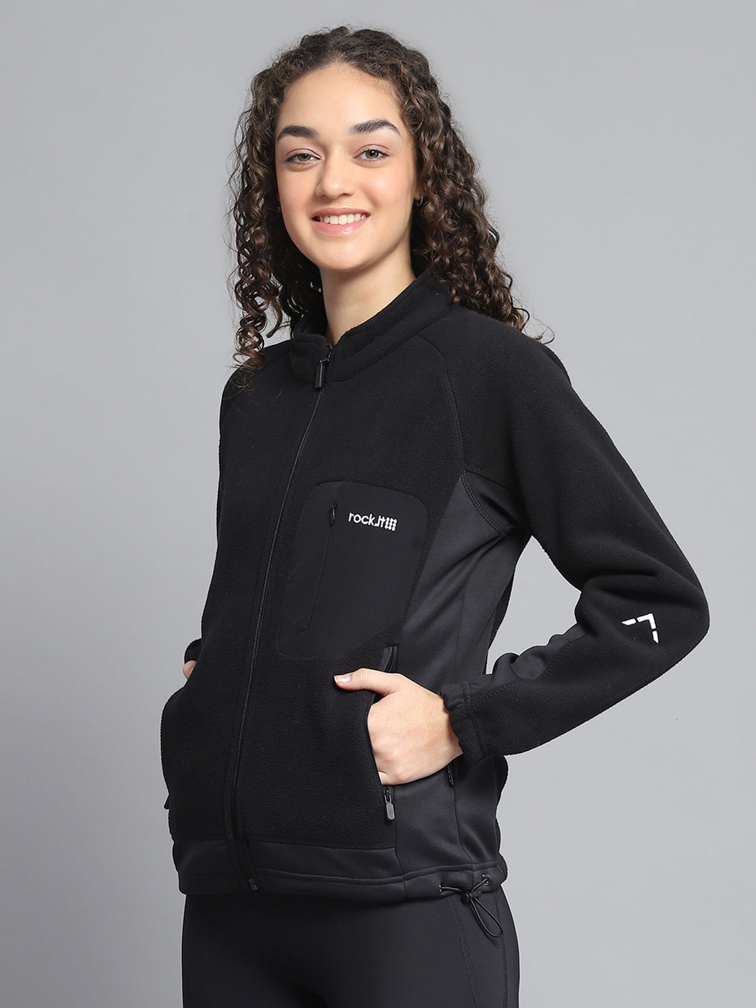 Rock.it Women Black Solid Mock Neck Full Sleeve Sweatshirt