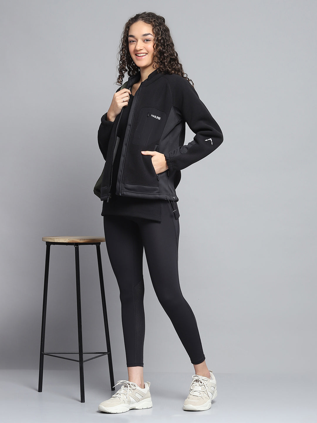 Rock.it Women Black Solid Mock Neck Full Sleeve Sweatshirt