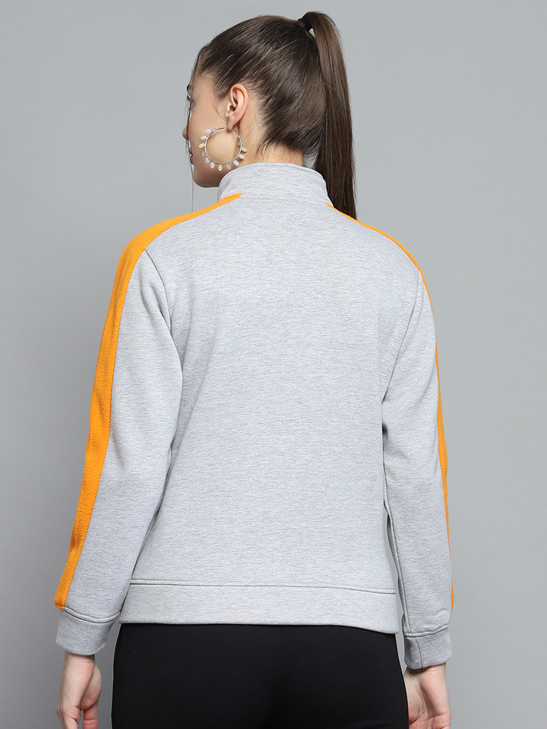 Rock.it Women Grey Solid Mock Neck Full Sleeve Sweatshirt