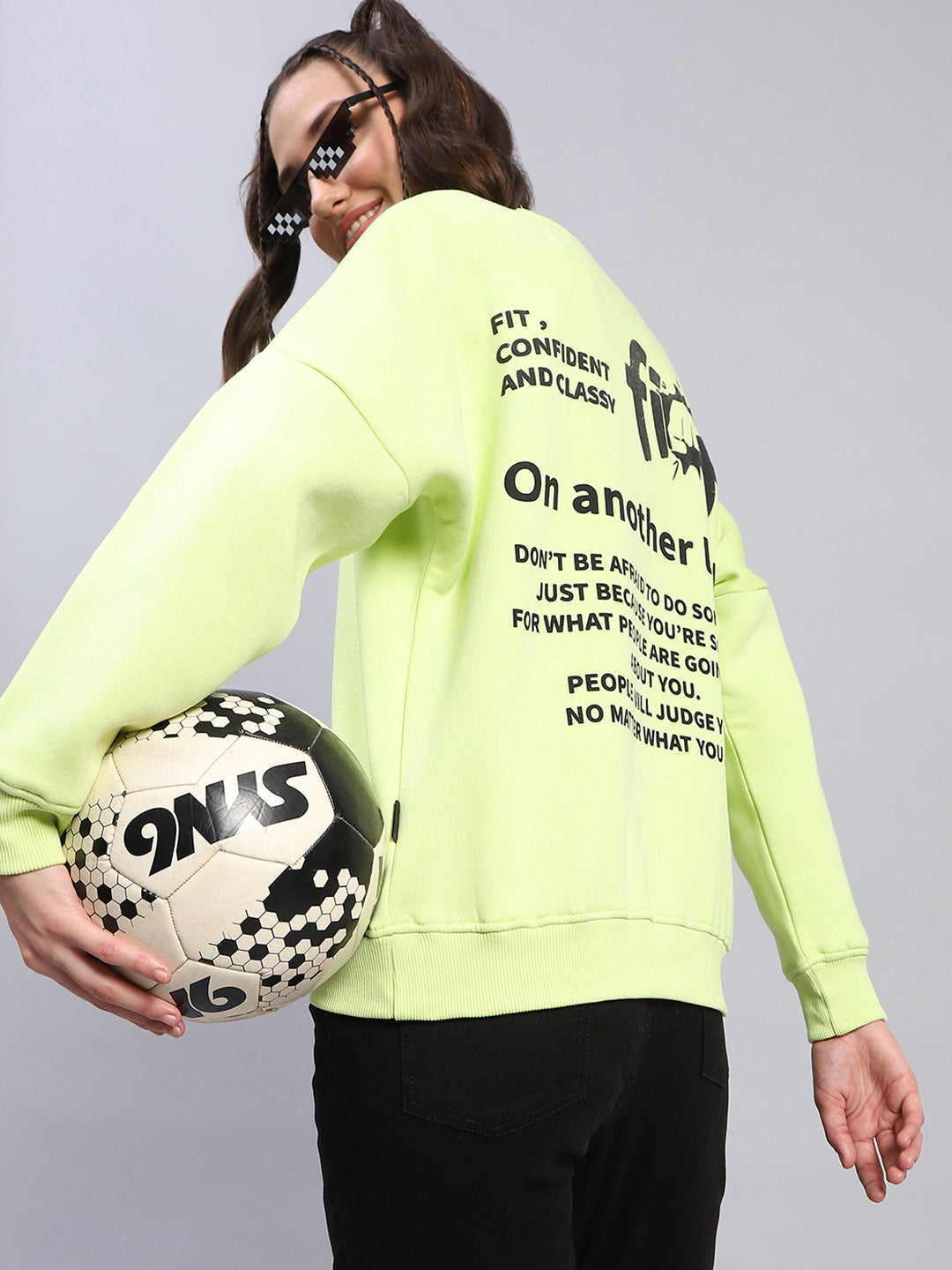 Rock.it Women Green Printed Round Neck Full Sleeve Sweatshirt