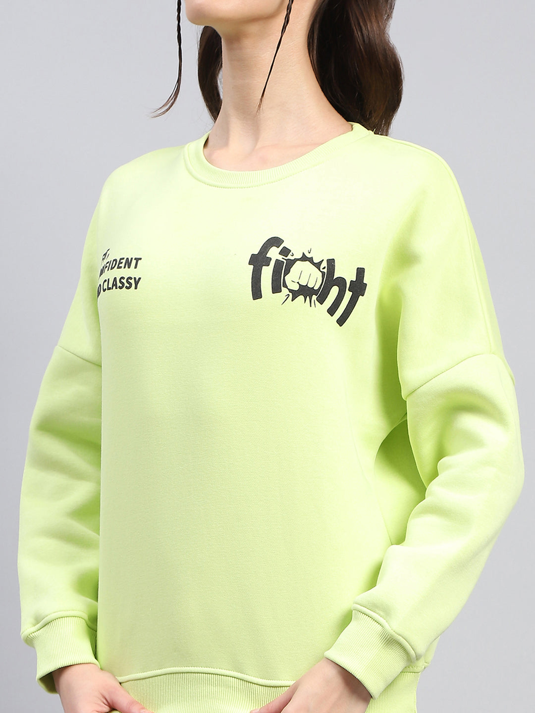 Rock.it Women Green Printed Round Neck Full Sleeve Sweatshirt