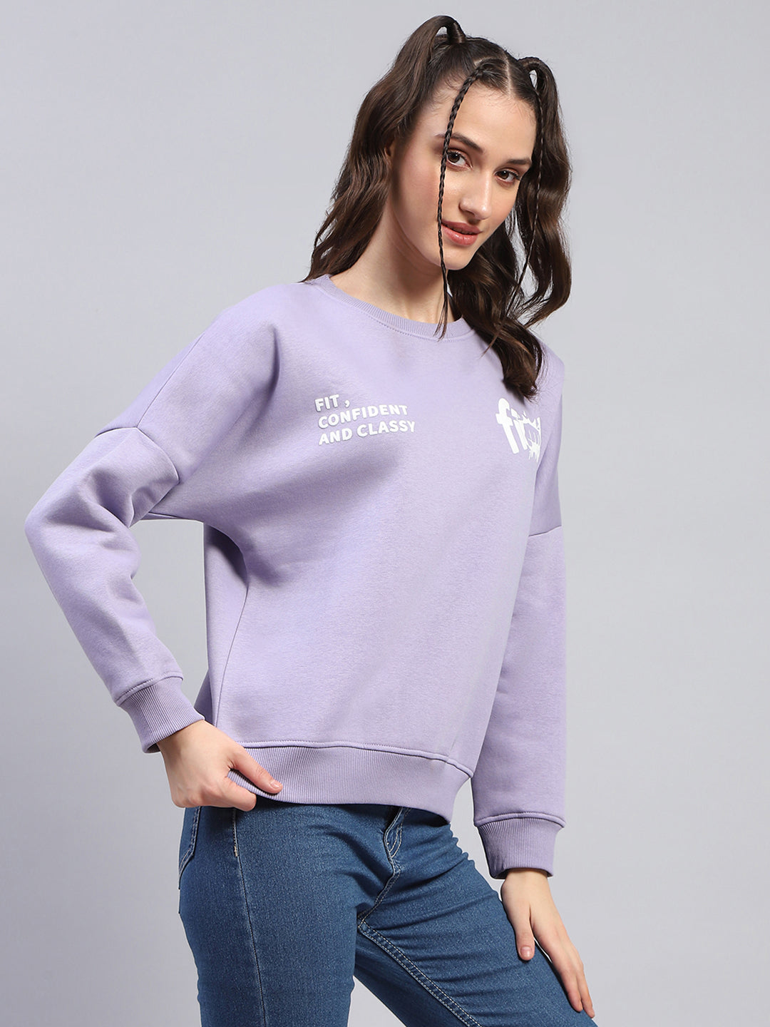 Rock.it Women Purple Printed Round Neck Full Sleeve Sweatshirt