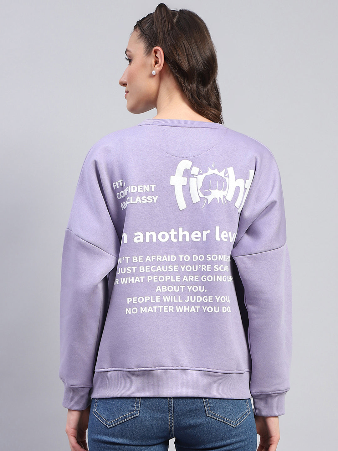 Rock.it Women Purple Printed Round Neck Full Sleeve Sweatshirt