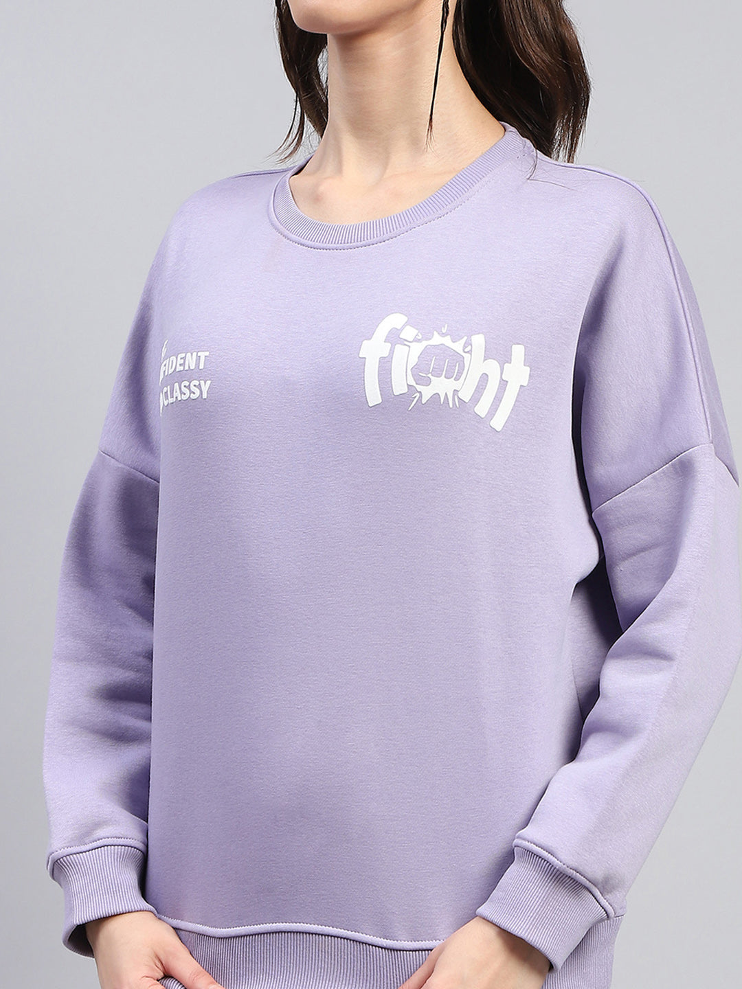 Rock.it Women Purple Printed Round Neck Full Sleeve Sweatshirt