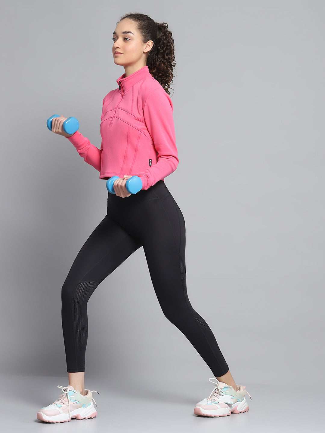Rock.it Women Pink Solid Mock Neck Full Sleeve Sweatshirt