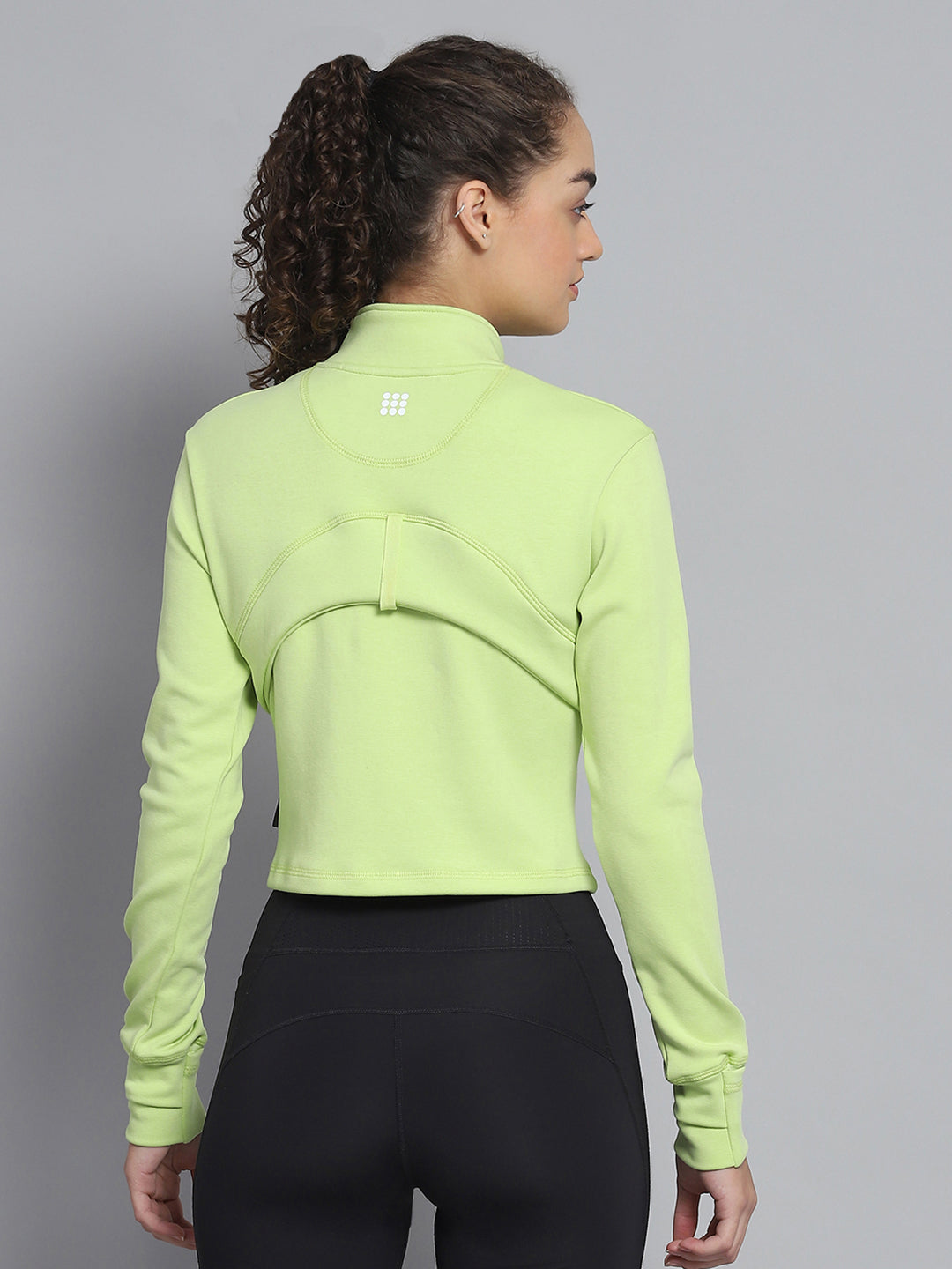 Rock.it Women Green Solid Mock Neck Full Sleeve Sweatshirt