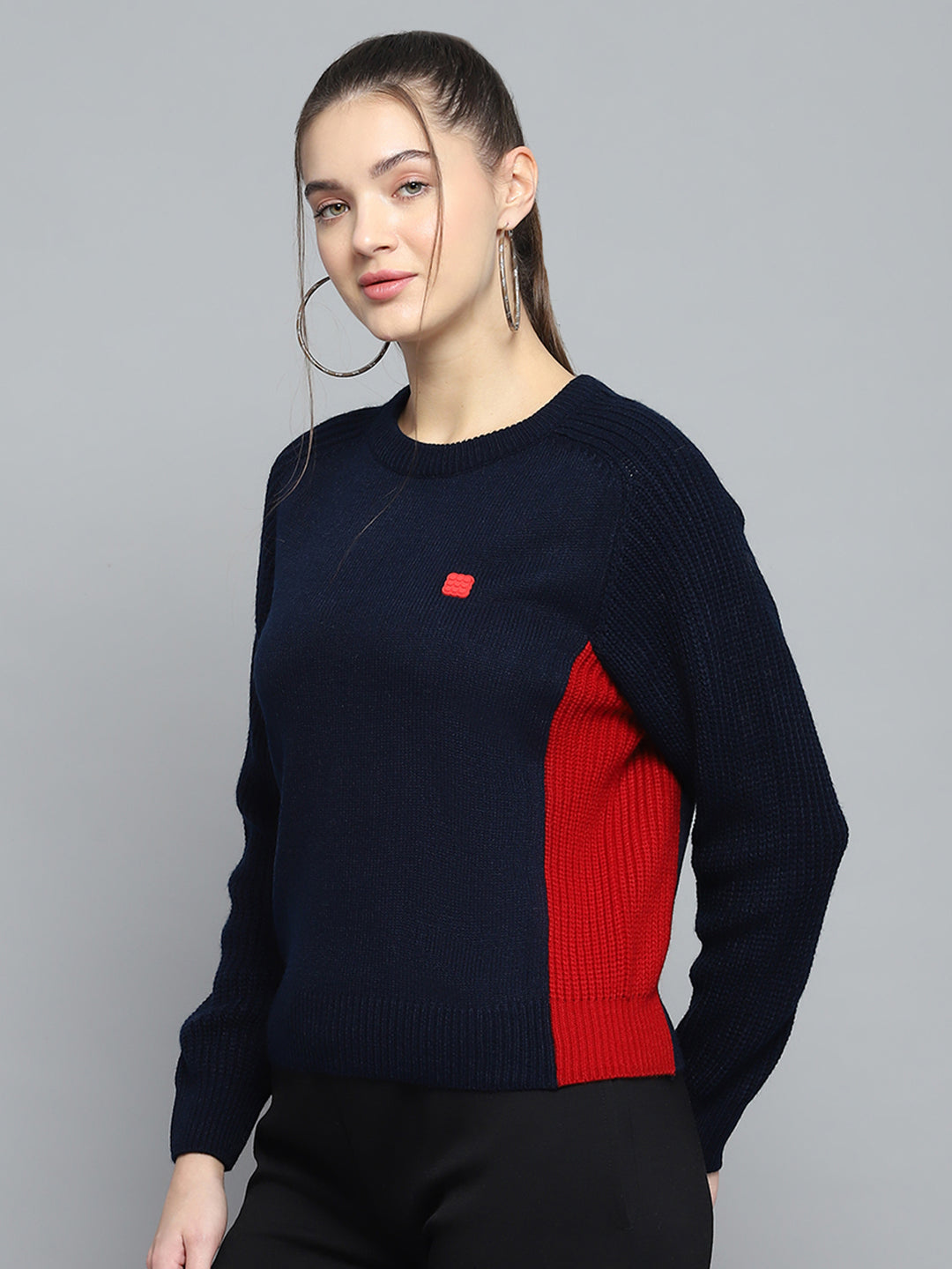 Rock.it Women Navy Blue Solid Round Neck Full Sleeve Pullover