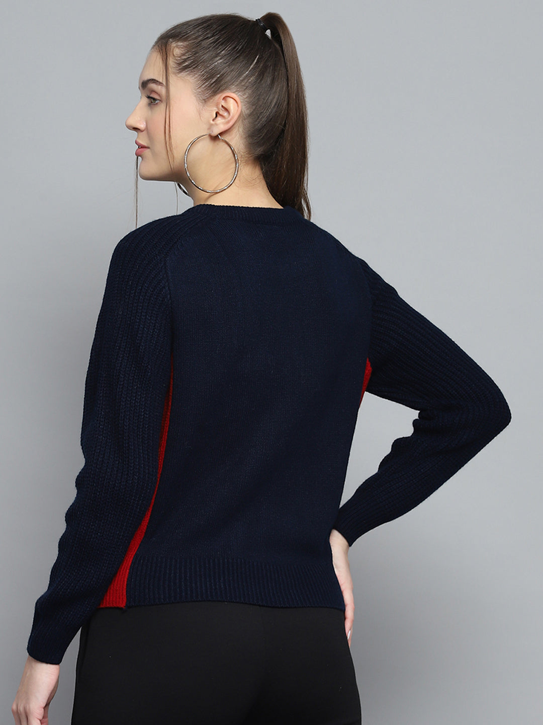 Rock.it Women Navy Blue Solid Round Neck Full Sleeve Pullover