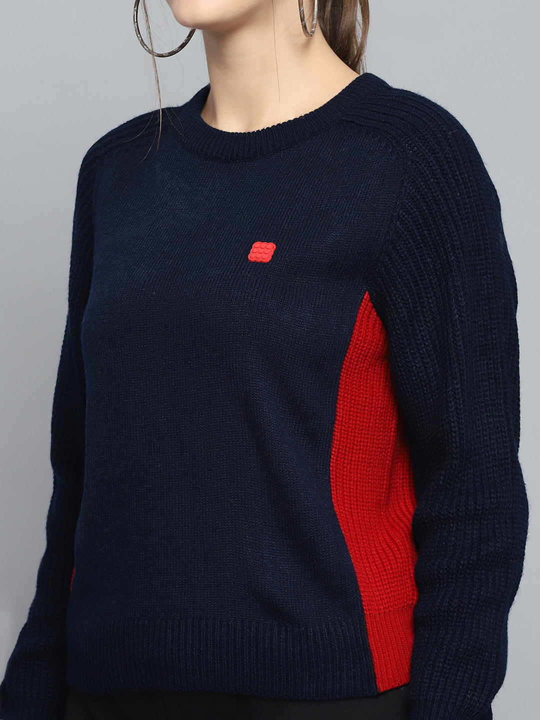Rock.it Women Navy Blue Solid Round Neck Full Sleeve Pullover
