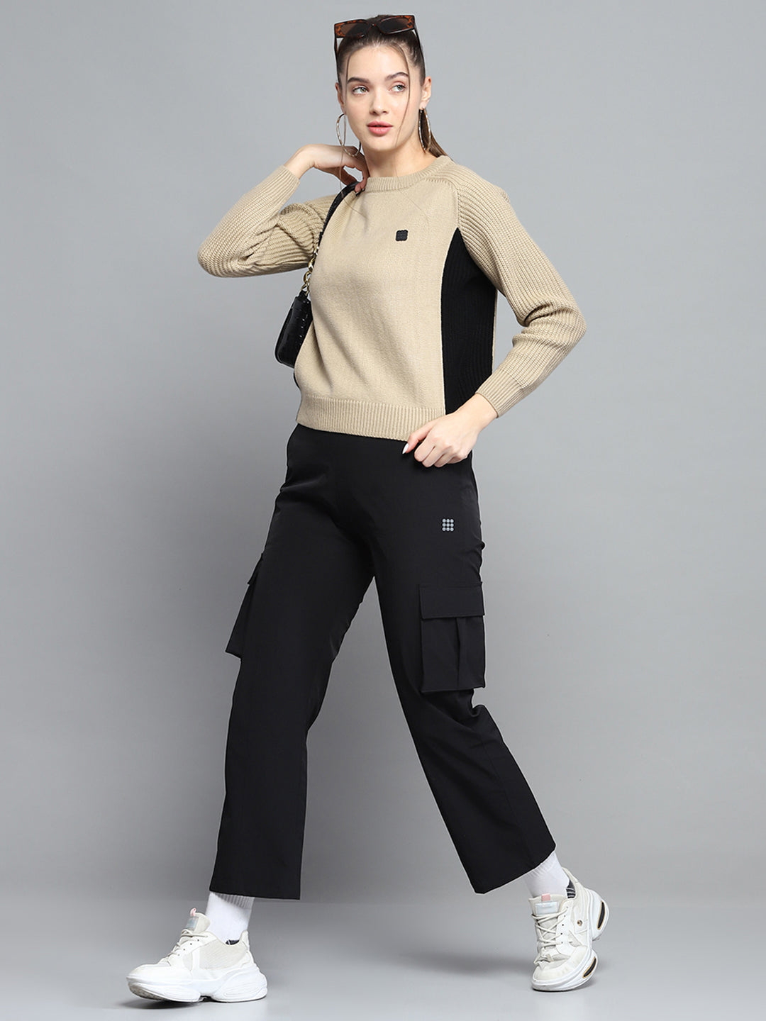 Rock.it Women Beige Solid Round Neck Full Sleeve Pullover