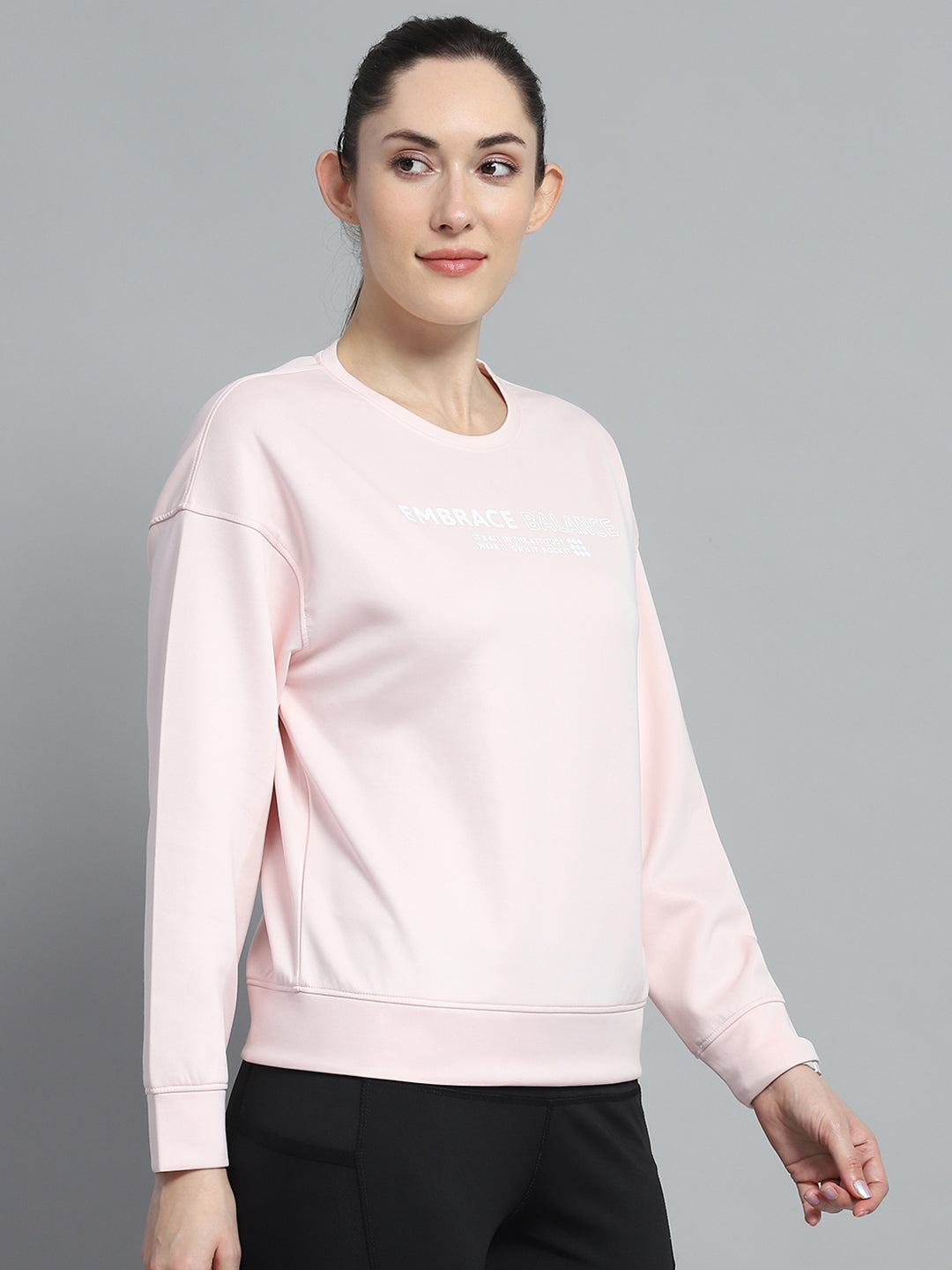 Rock.it Women Pink Printed Round Neck Full Sleeve Sweatshirt