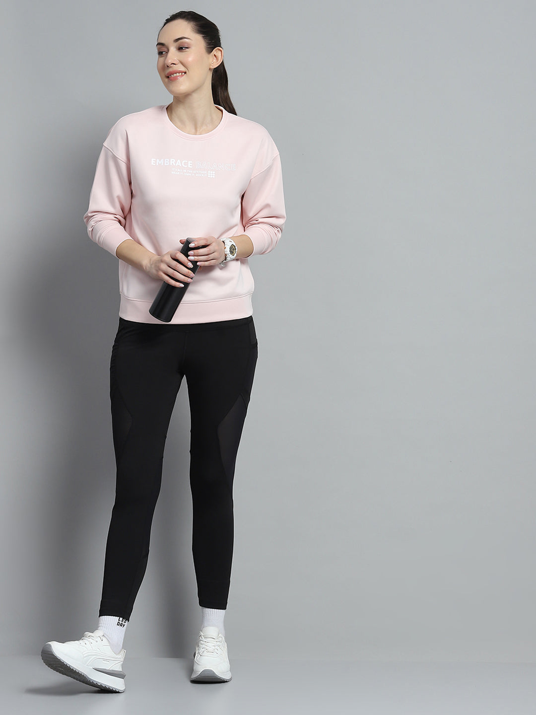 Rock.it Women Pink Printed Round Neck Full Sleeve Sweatshirt