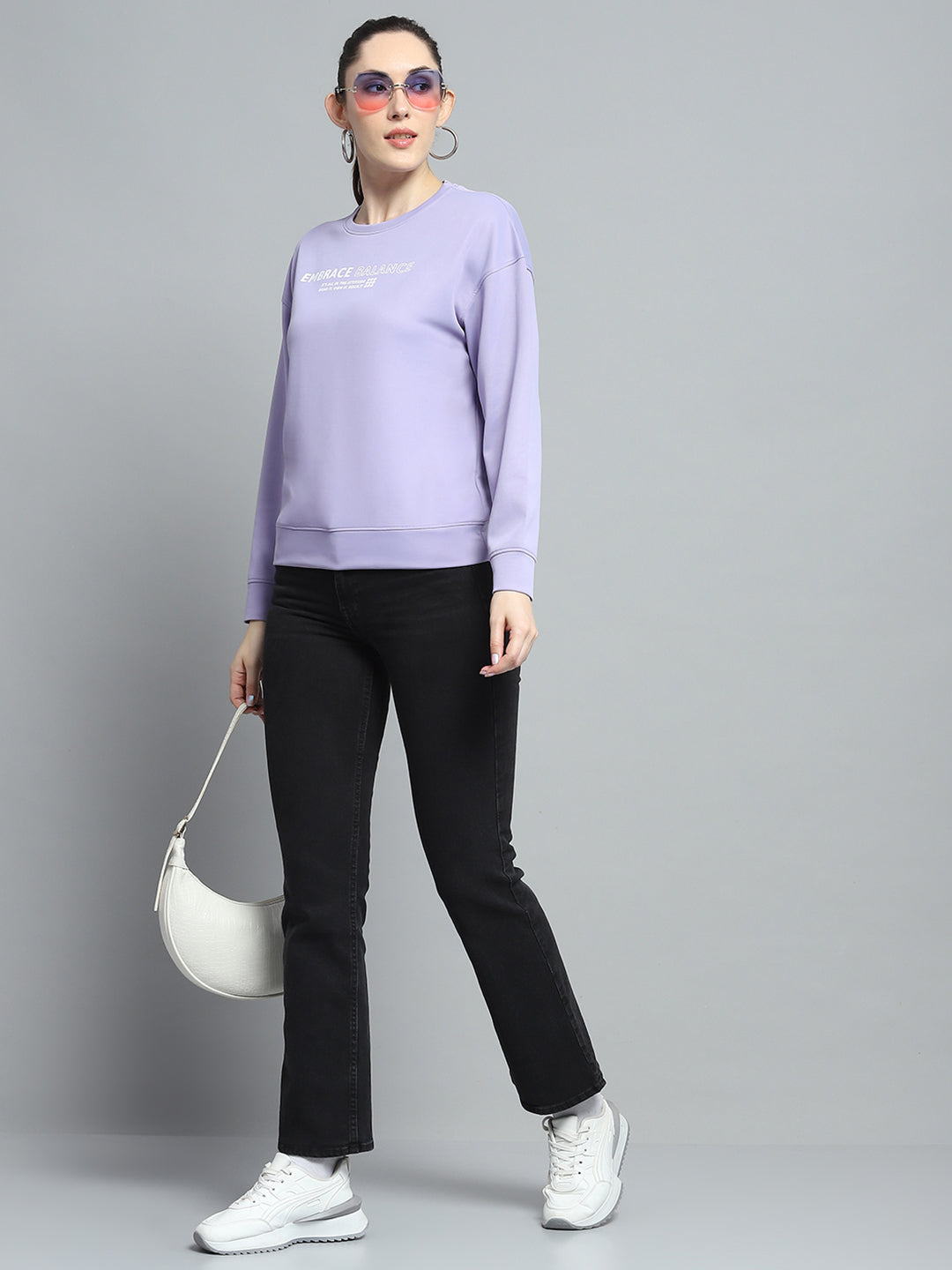 Rock.it Women Purple Printed Round Neck Full Sleeve Sweatshirt