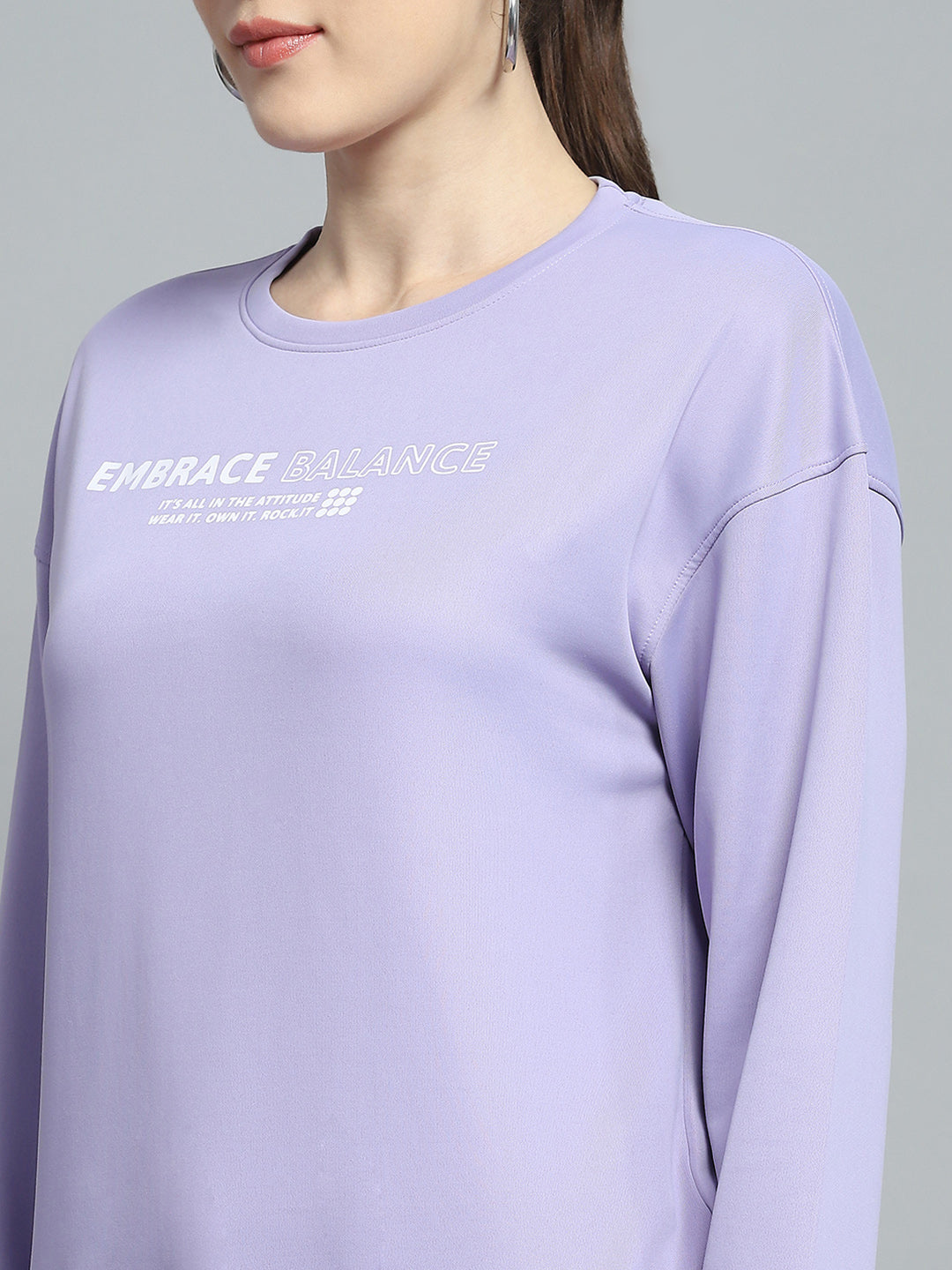 Rock.it Women Purple Printed Round Neck Full Sleeve Sweatshirt
