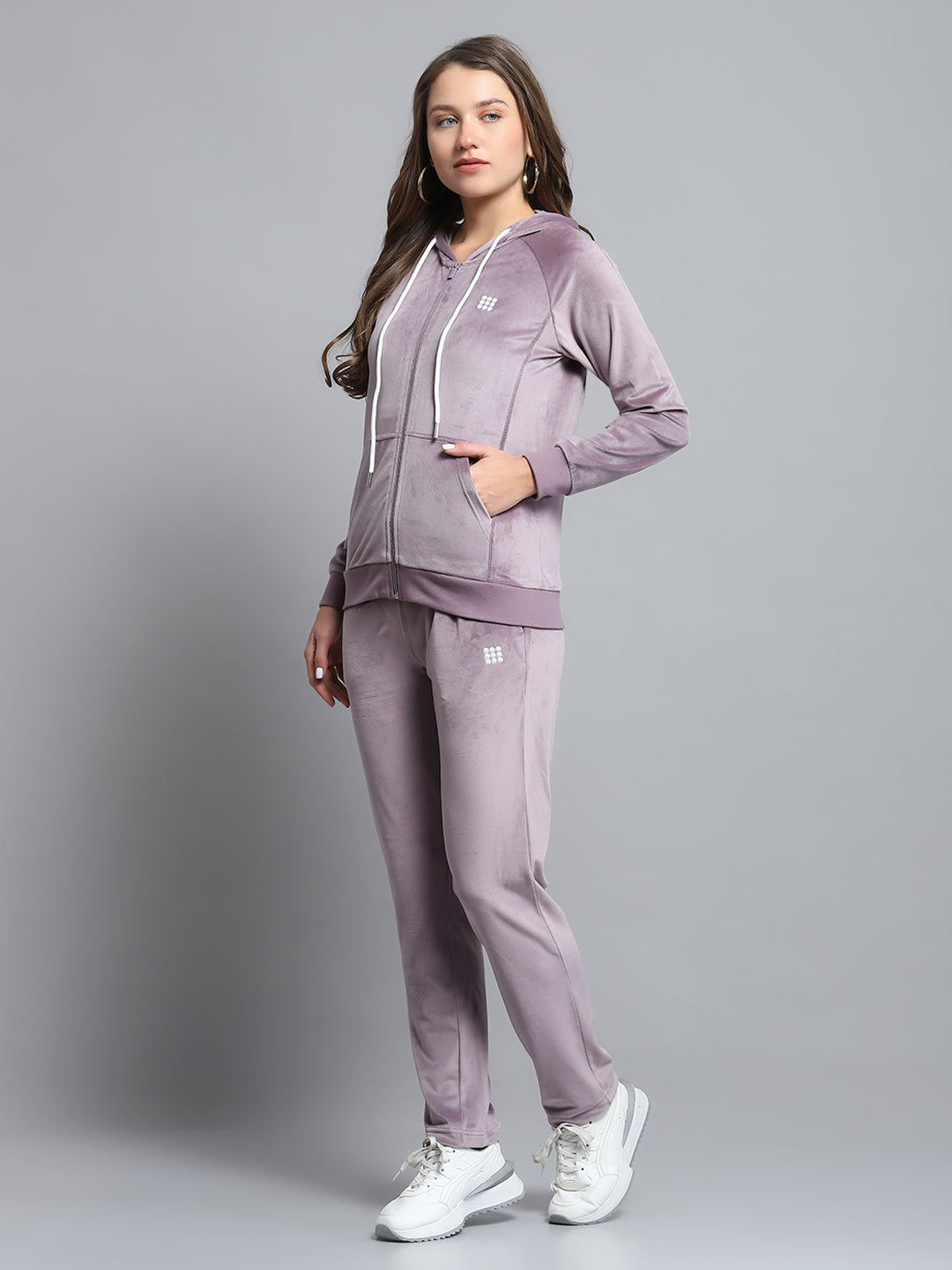 Rock.it Women Purple Solid Hooded Full Sleeve Tracksuit