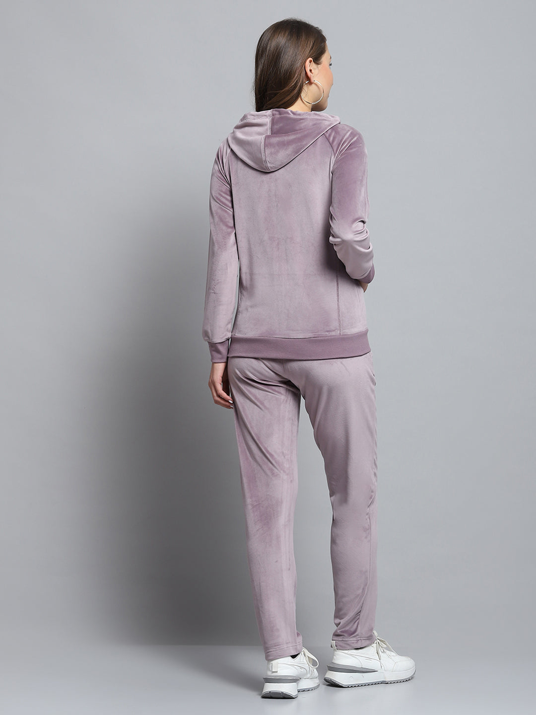 Rock.it Women Purple Solid Hooded Full Sleeve Tracksuit