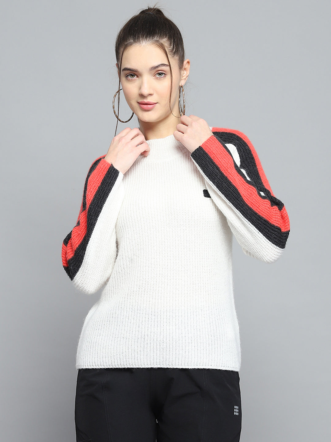 Rock.it Women White Solid Round Neck Full Sleeve Pullover