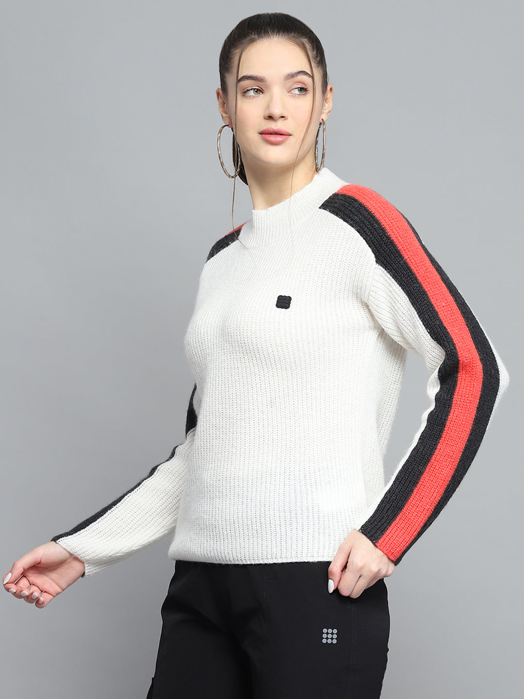 Rock.it Women White Solid Round Neck Full Sleeve Pullover