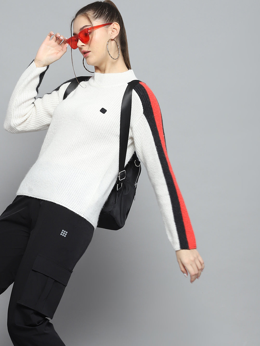 Rock.it Women White Solid Round Neck Full Sleeve Pullover