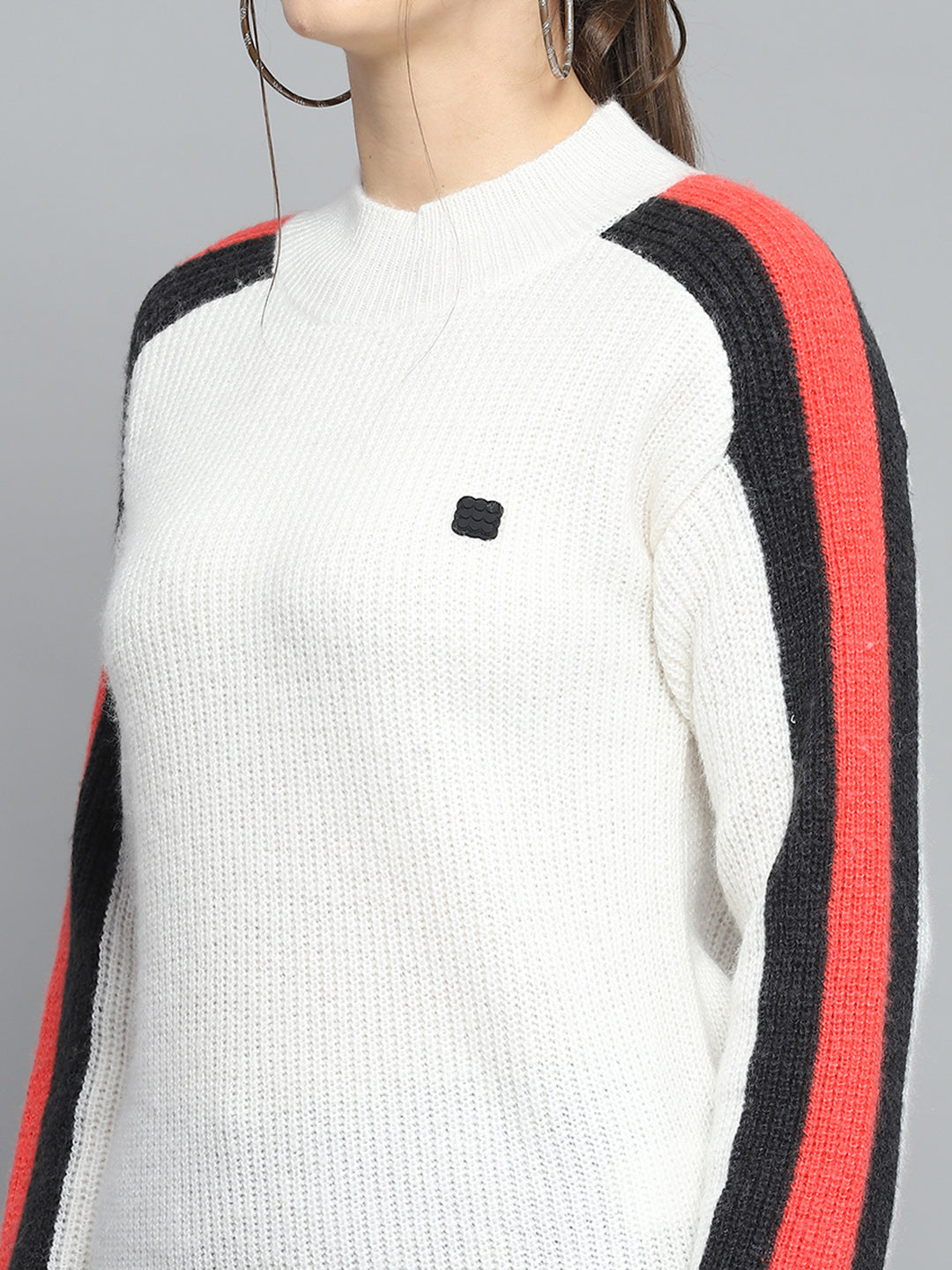 Rock.it Women White Solid Round Neck Full Sleeve Pullover