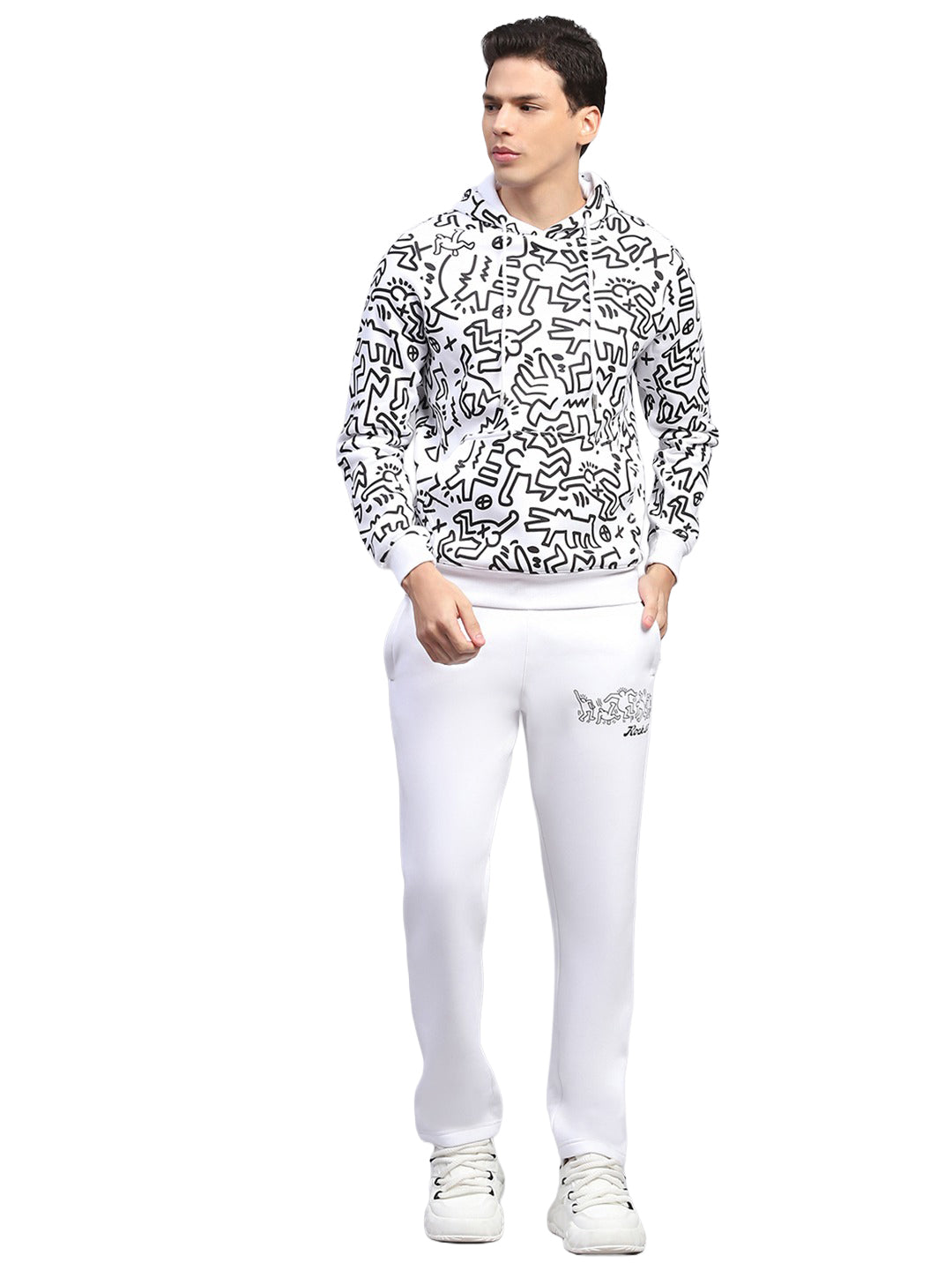 Rock.it Men White Printed Hooded Full Sleeve Winter Tracksuit