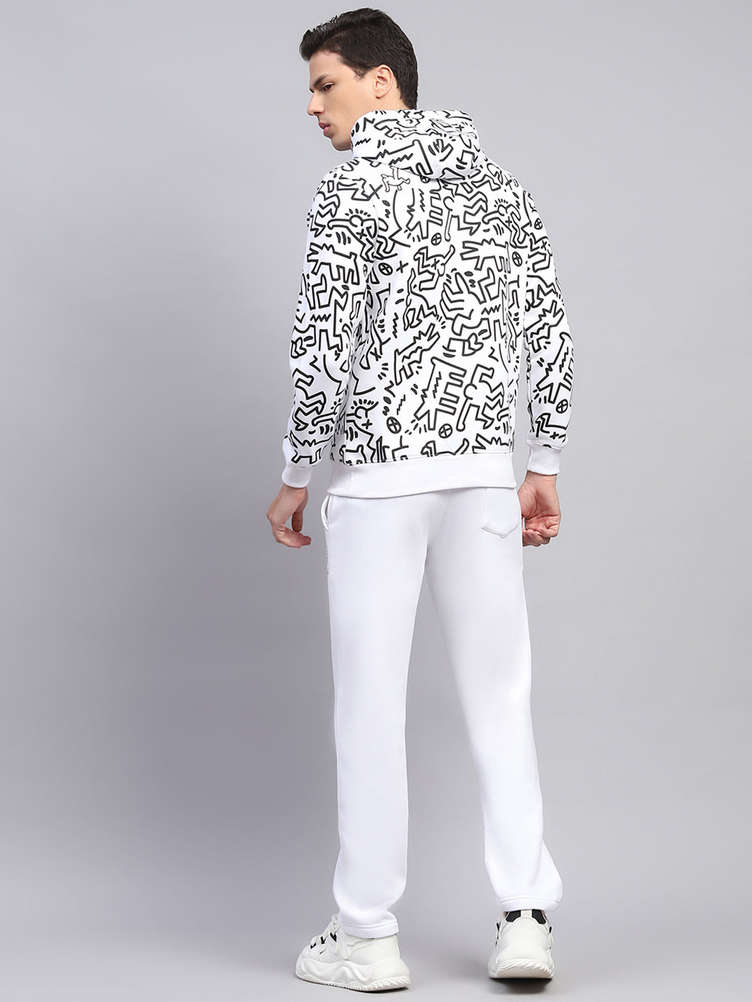 Rock.it Men White Printed Hooded Full Sleeve Winter Tracksuit
