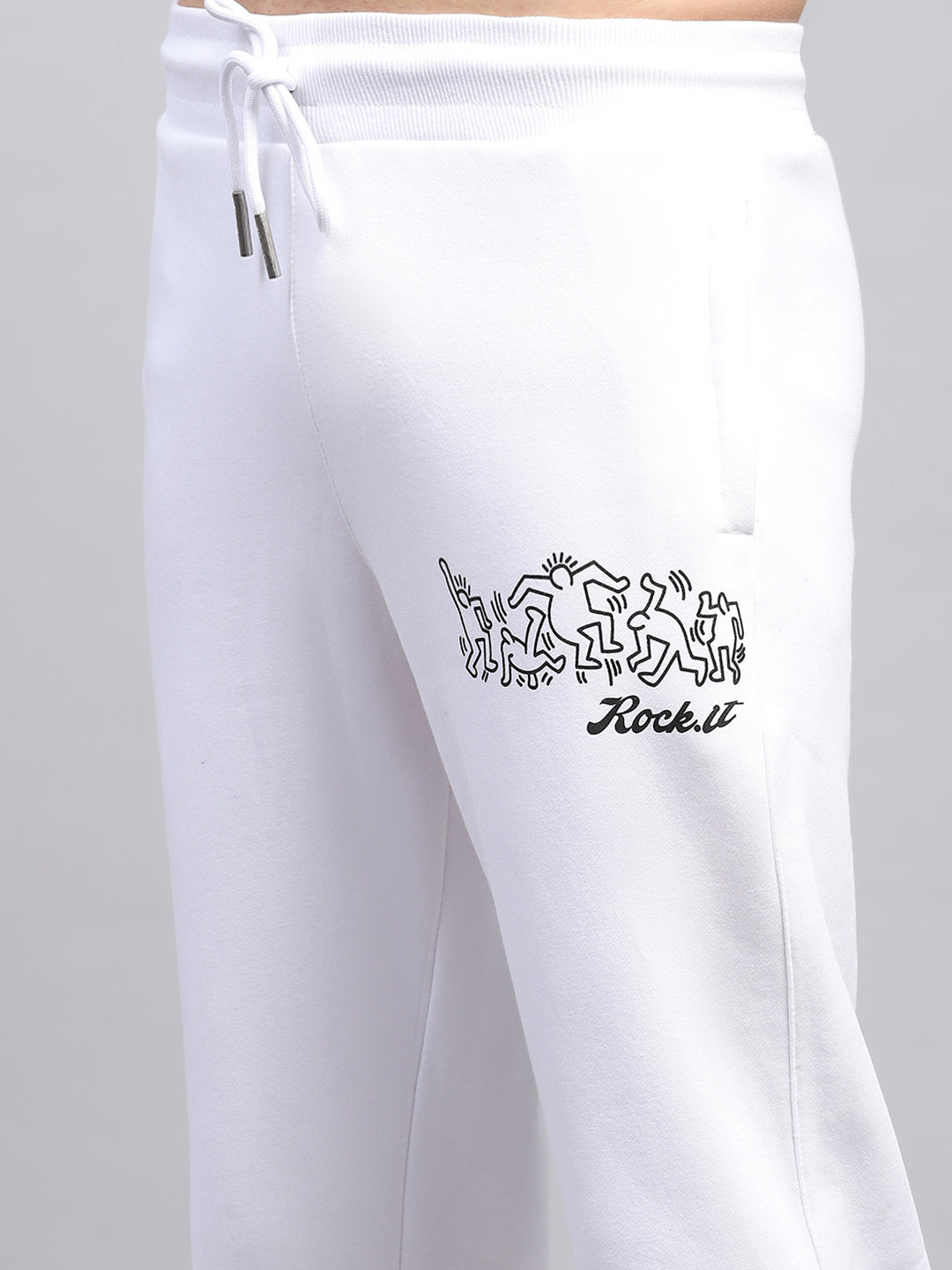 Rock.it Men White Printed Hooded Full Sleeve Winter Tracksuit