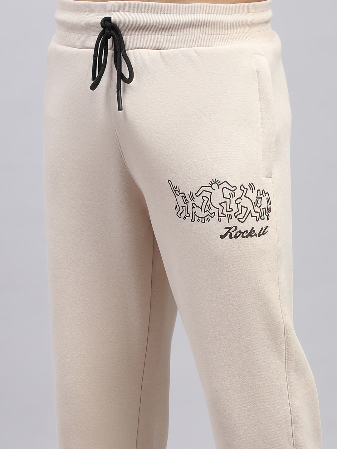 Rock.it Men Beige Printed Hooded Full Sleeve Winter Tracksuit