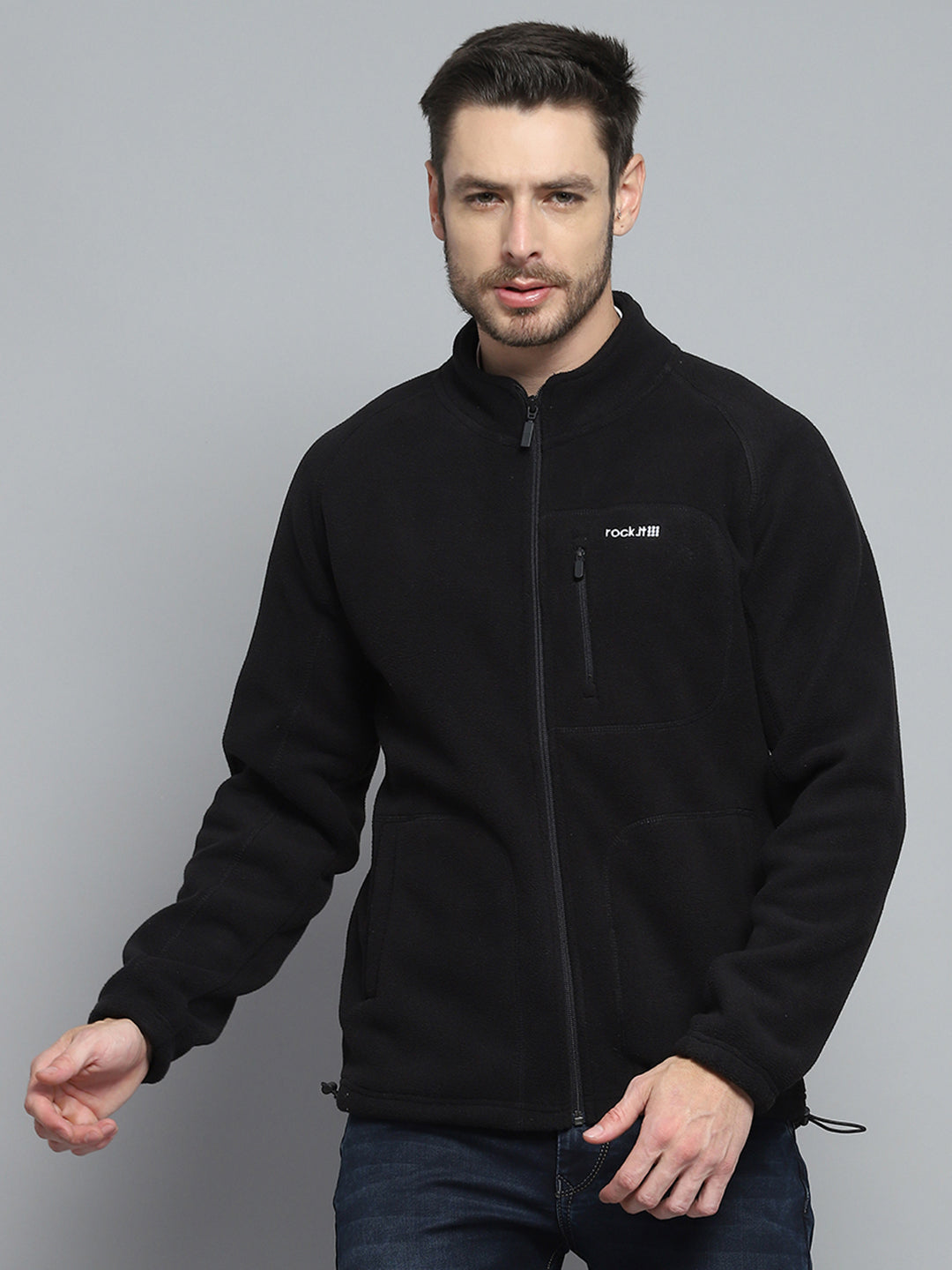 Rock.it Men Black Solid Mock Neck Full Sleeve Sweatshirt