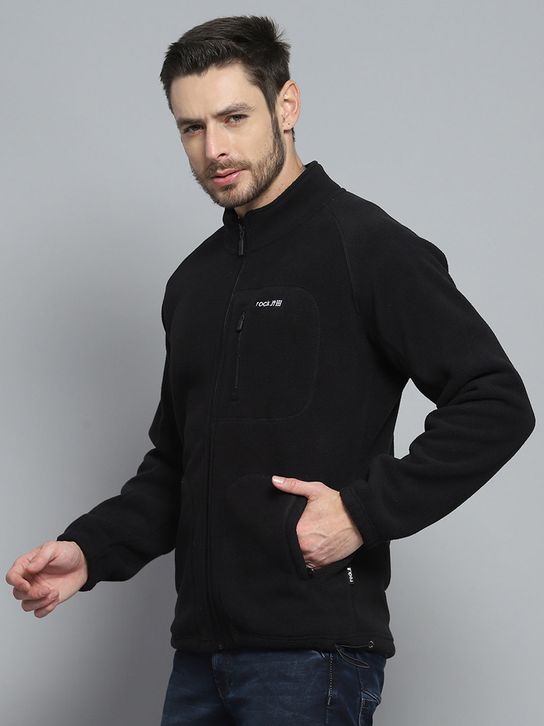 Rock.it Men Black Solid Mock Neck Full Sleeve Sweatshirt