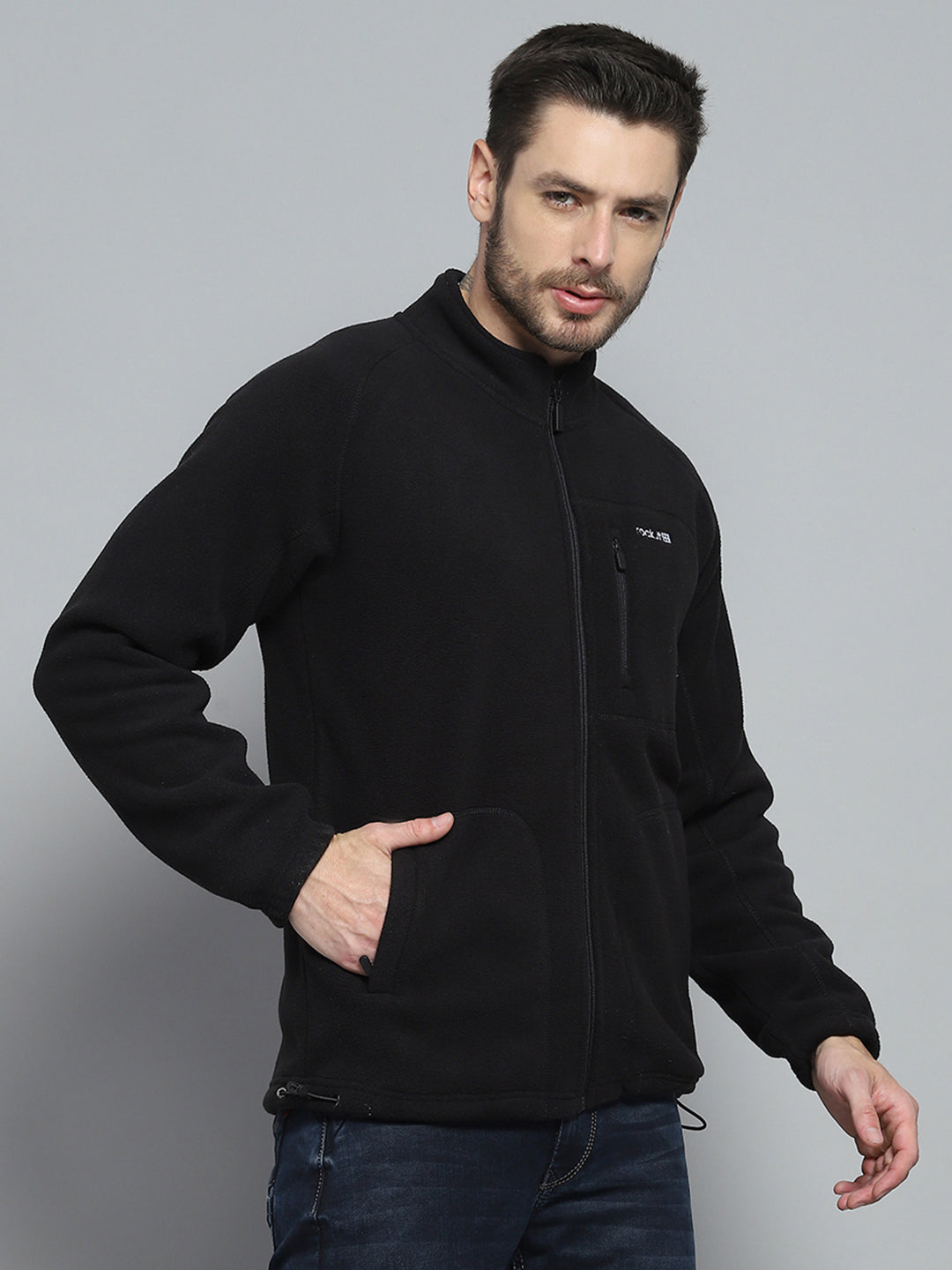 Rock.it Men Black Solid Mock Neck Full Sleeve Sweatshirt
