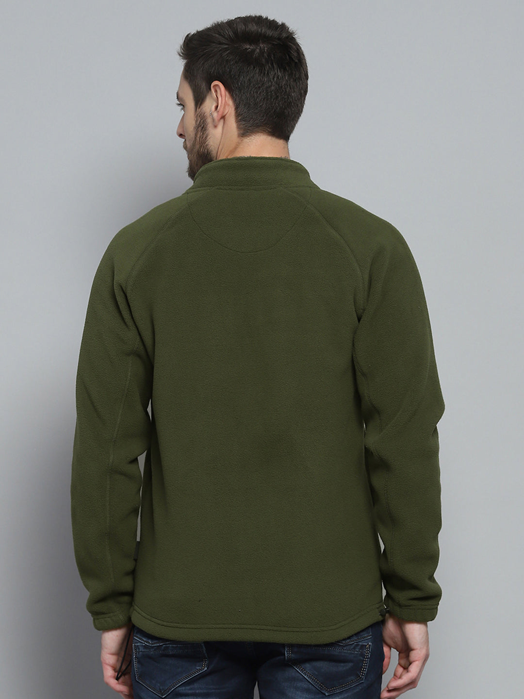 Rock.it Men Olive Solid Mock Neck Full Sleeve Sweatshirt