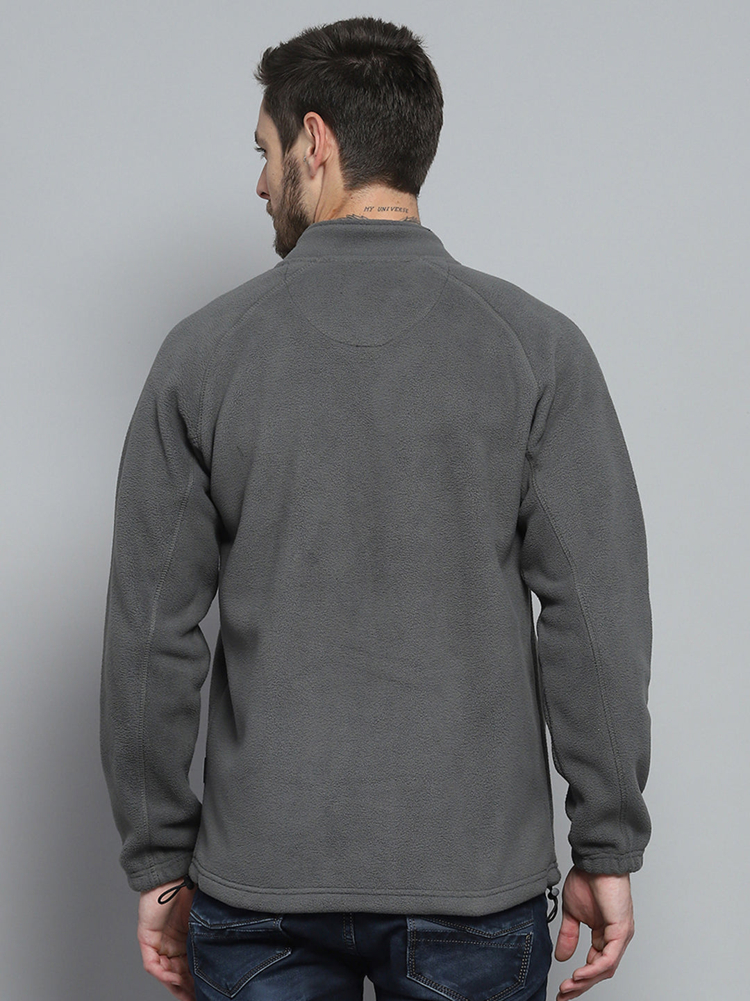 Rock.it Men Grey Solid Mock Neck Full Sleeve Sweatshirt