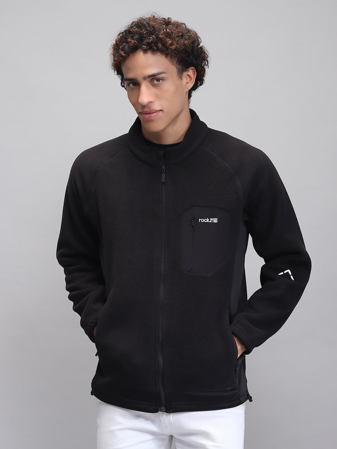 Rock.it Men Black Solid Mock Neck Full Sleeve Sweatshirt