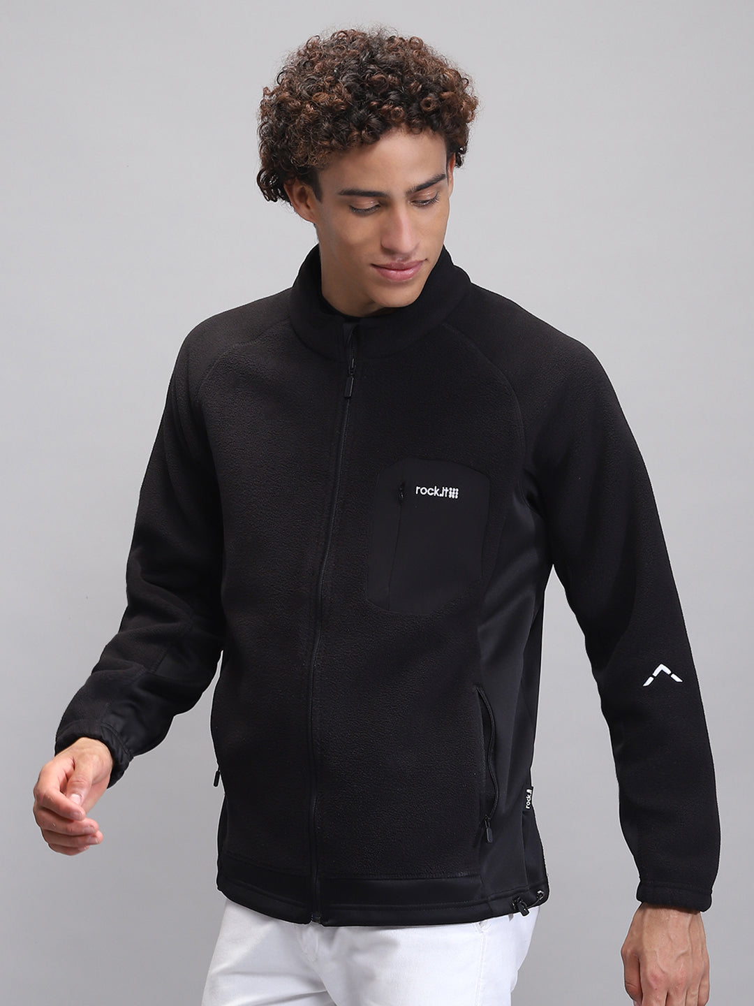 Rock.it Men Black Solid Mock Neck Full Sleeve Sweatshirt