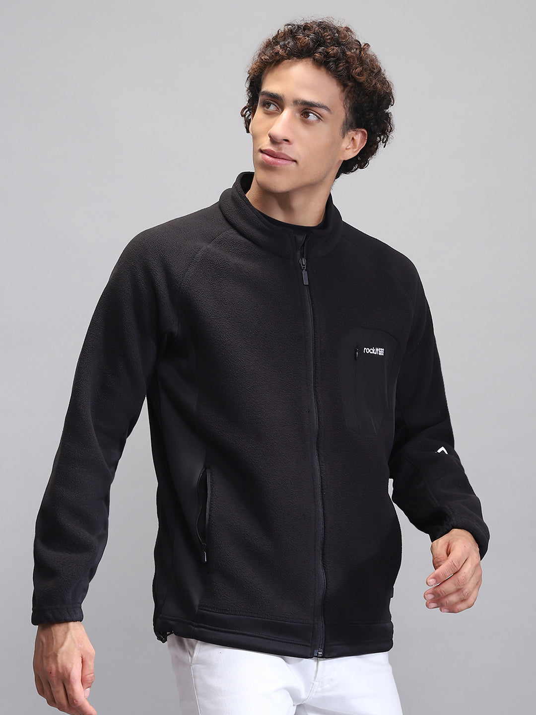 Rock.it Men Black Solid Mock Neck Full Sleeve Sweatshirt