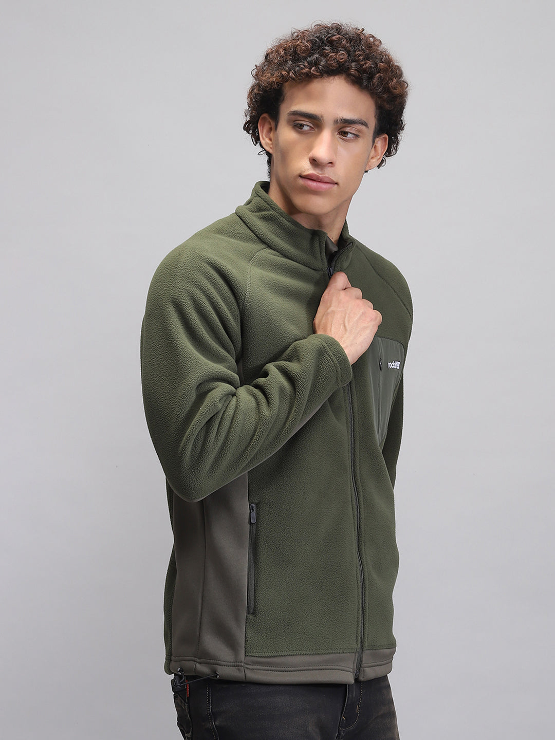 Rock.it Men Olive Solid Mock Neck Full Sleeve Sweatshirt