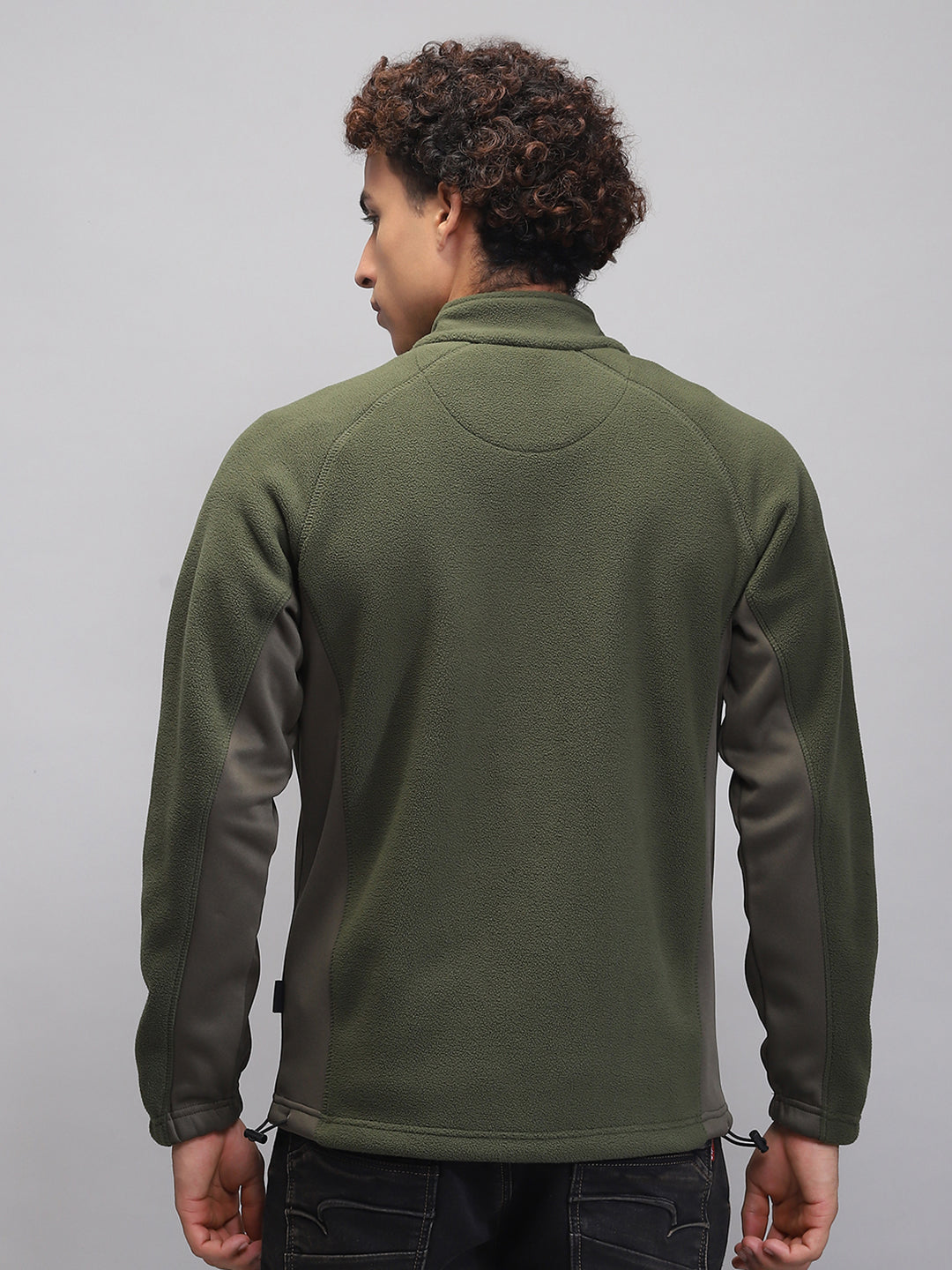 Rock.it Men Olive Solid Mock Neck Full Sleeve Sweatshirt